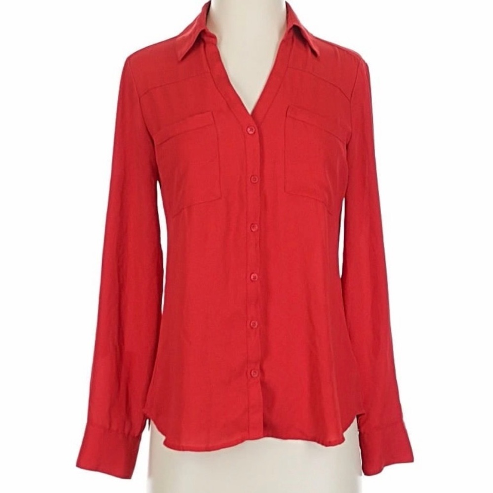 Express Red Long-Sleeve Button-Down Shirt